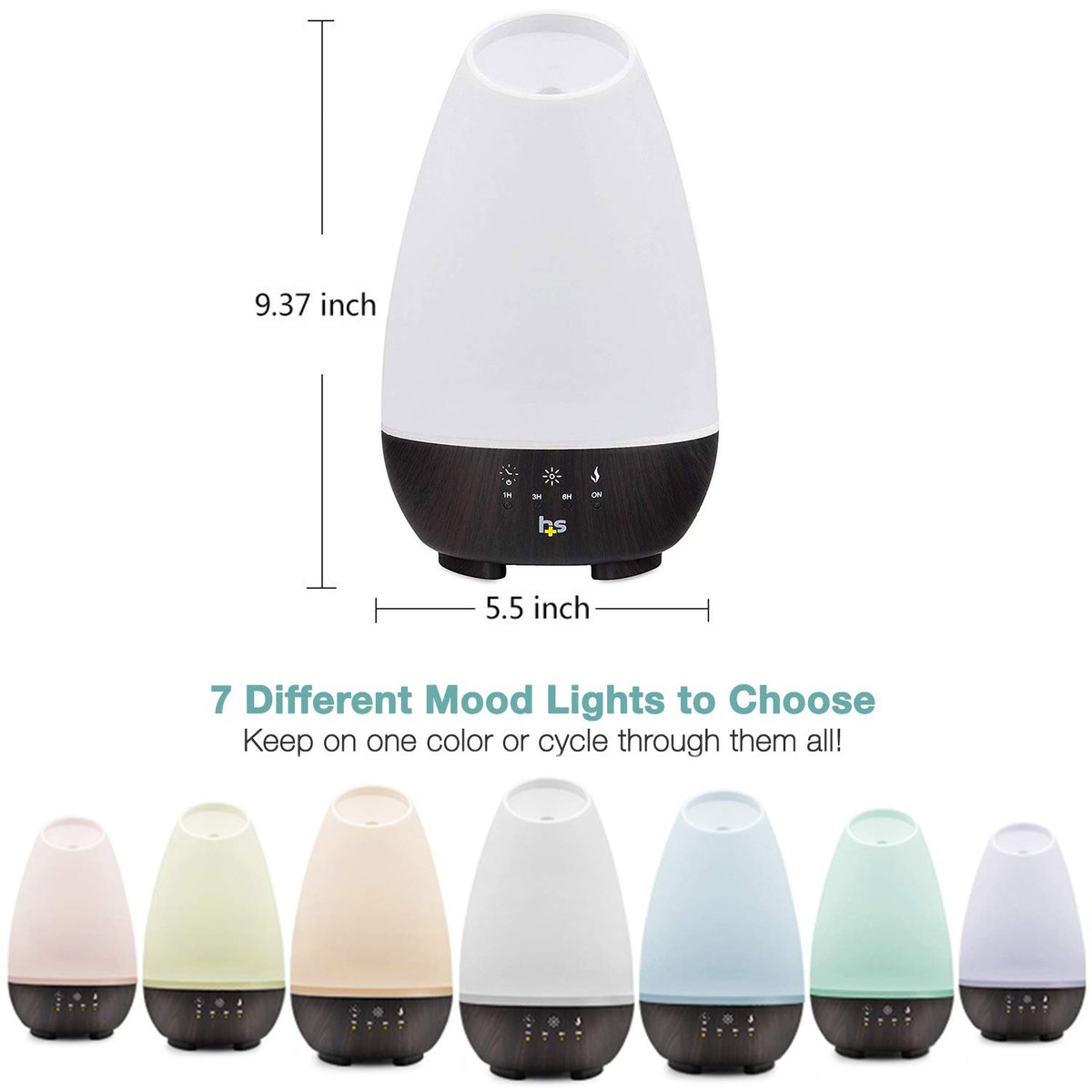 HealthSmart 500ML Essential Oil Diffuser für große Räume – Kaltnebel-Luftbefeuchter & Aromatherapie-Diffuser mit einstellbarem Timer, Nebelmodus und 7 LED-Lichtfarben, Weiß
