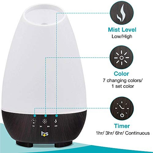 HealthSmart 500ML Essential Oil Diffuser für große Räume – Kaltnebel-Luftbefeuchter & Aromatherapie-Diffuser mit einstellbarem Timer, Nebelmodus und 7 LED-Lichtfarben, Weiß