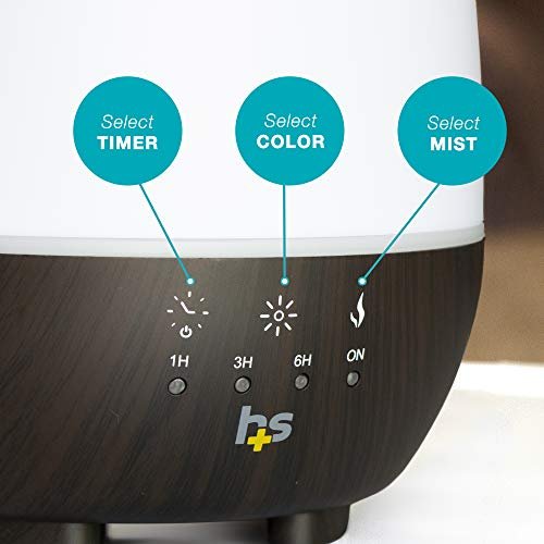 HealthSmart 500ML Essential Oil Diffuser für große Räume – Kaltnebel-Luftbefeuchter & Aromatherapie-Diffuser mit einstellbarem Timer, Nebelmodus und 7 LED-Lichtfarben, Weiß