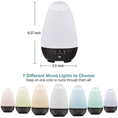 HealthSmart 500ML Essential Oil Diffuser für große Räume – Kaltnebel-Luftbefeuchter & Aromatherapie-Diffuser mit einstellbarem Timer, Nebelmodus und 7 LED-Lichtfarben, Weiß