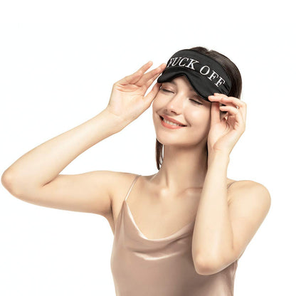 NMM Global 100% Maulbeerseide Schlafmaske – Schwarze Schlafmaske mit verstellbarem Band und Satin-Blick – Fuck Off