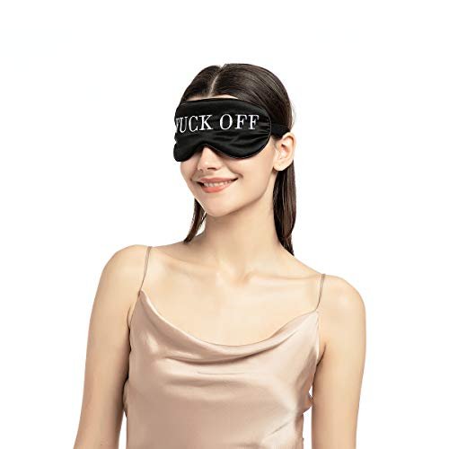 NMM Global 100% Maulbeerseide Schlafmaske – Schwarze Schlafmaske mit verstellbarem Band und Satin-Blick – Fuck Off