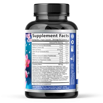 Stress Support Supplement - Extra starke Ashwagandha, GABA, Magnesium, L-Theanin für Entspannung - Unterstützt Stimmung & Fokus - Natürlich ruhig, entspannen & relaxen - Lindert Anspannung & Nervosität - 60 Kapseln