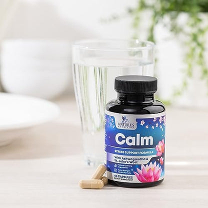 Stress Support Supplement - Extra starke Ashwagandha, GABA, Magnesium, L-Theanin für Entspannung - Unterstützt Stimmung & Fokus - Natürlich ruhig, entspannen & relaxen - Lindert Anspannung & Nervosität - 60 Kapseln