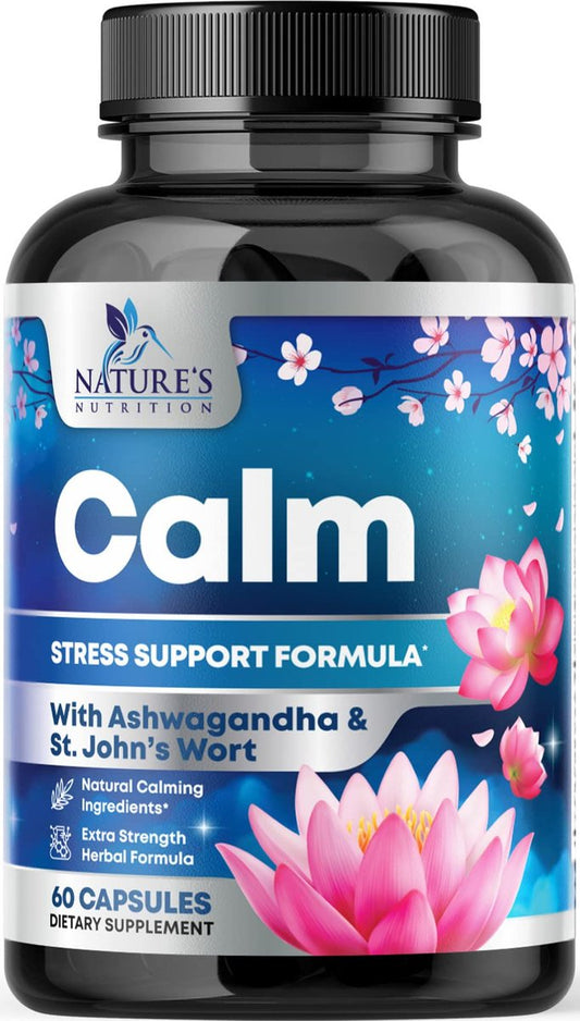 Stress Support Supplement - Extra starke Ashwagandha, GABA, Magnesium, L-Theanin für Entspannung - Unterstützt Stimmung & Fokus - Natürlich ruhig, entspannen & relaxen - Lindert Anspannung & Nervosität - 60 Kapseln