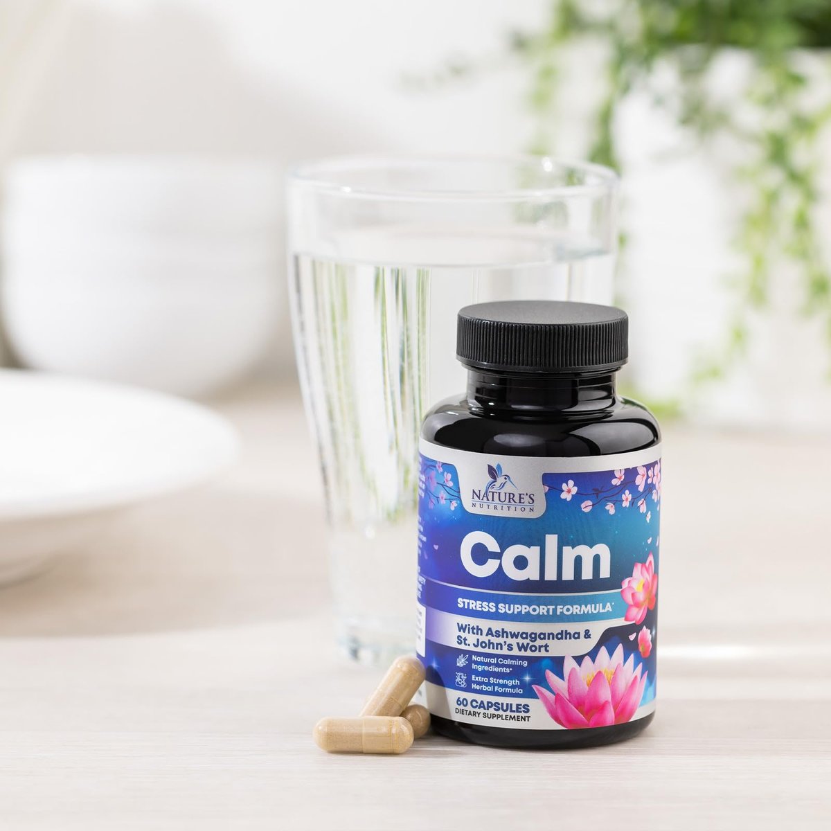 Stress Support Supplement - Extra starke Ashwagandha, GABA, Magnesium, L-Theanin für Entspannung - Unterstützt Stimmung & Fokus - Natürlich ruhig, entspannen & relaxen - Lindert Anspannung & Nervosität - 60 Kapseln
