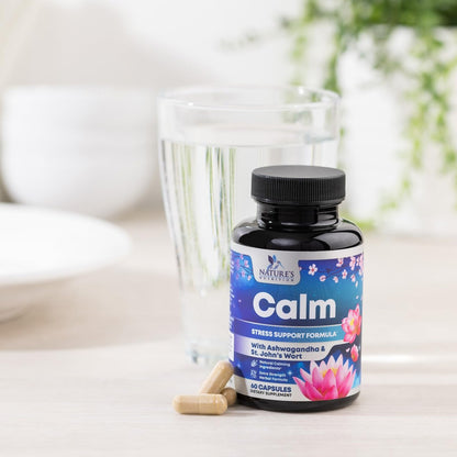 Stress Support Supplement - Extra starke Ashwagandha, GABA, Magnesium, L-Theanin für Entspannung - Unterstützt Stimmung & Fokus - Natürlich ruhig, entspannen & relaxen - Lindert Anspannung & Nervosität - 60 Kapseln