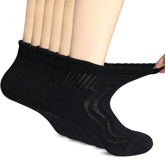 +MD Bambus-Viskose Knöchel-Diabetikersocken für Damen und Herren, 6 Paar, weich gepolstert, nicht einschnürendes lockeres Bündchen, extra weit 9-11 Schwarz