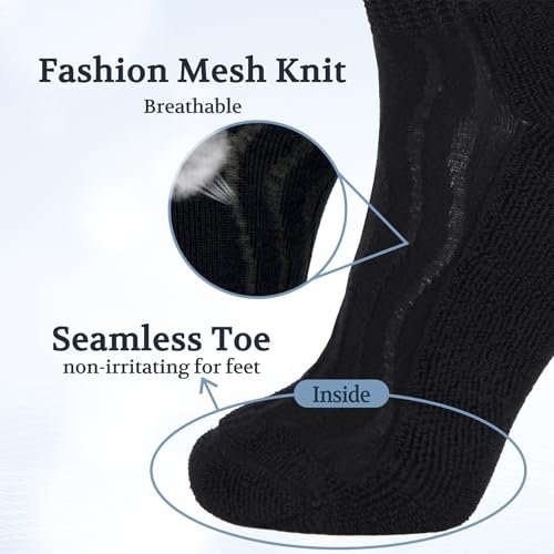 +MD Bambus-Viskose Knöchel-Diabetikersocken für Damen und Herren, 6 Paar, weich gepolstert, nicht einschnürendes lockeres Bündchen, extra weit 9-11 Schwarz