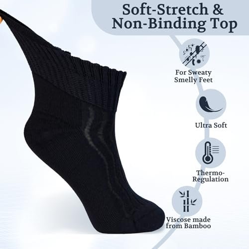 +MD Bambus-Viskose Knöchel-Diabetikersocken für Damen und Herren, 6 Paar, weich gepolstert, nicht einschnürendes lockeres Bündchen, extra weit 9-11 Schwarz