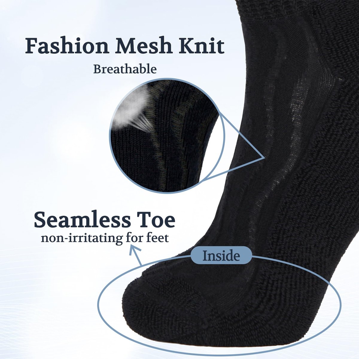 +MD Bambus-Viskose Knöchel-Diabetikersocken für Damen und Herren, 6 Paar, weich gepolstert, nicht einschnürendes lockeres Bündchen, extra weit 9-11 Schwarz