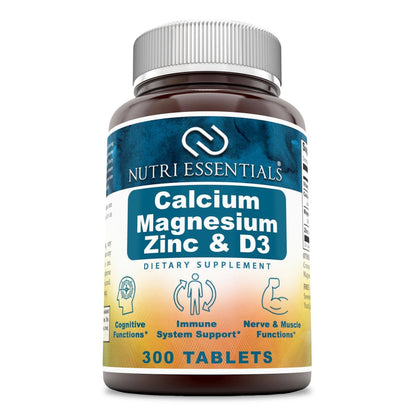 Nutri Essentials Calcium Magnesium Zink + Vitamin D3 Tabletten – Fördert starke Knochen & Zähne, unterstützt Nerven- & Muskelfunktion (300 Stück)