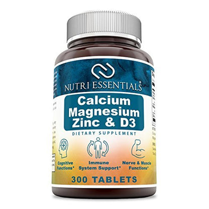 Nutri Essentials Calcium Magnesium Zink + Vitamin D3 Tabletten – Fördert starke Knochen & Zähne, unterstützt Nerven- & Muskelfunktion (300 Stück)