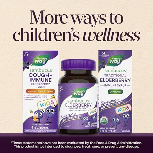Nature's Way Sambucus Kids Holunderbeeren Immun-Gummis – Tägliche Immununterstützung mit Holunderbeerenextrakt, Vitamin C und Zink für Kinder ab 2 Jahren*, 60 Gummis