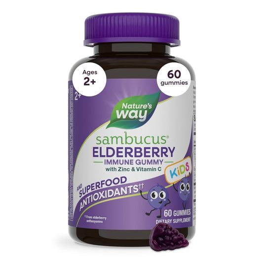 Nature's Way Sambucus Kids Holunderbeeren Immun-Gummis – Tägliche Immununterstützung mit Holunderbeerenextrakt, Vitamin C und Zink für Kinder ab 2 Jahren*, 60 Gummis