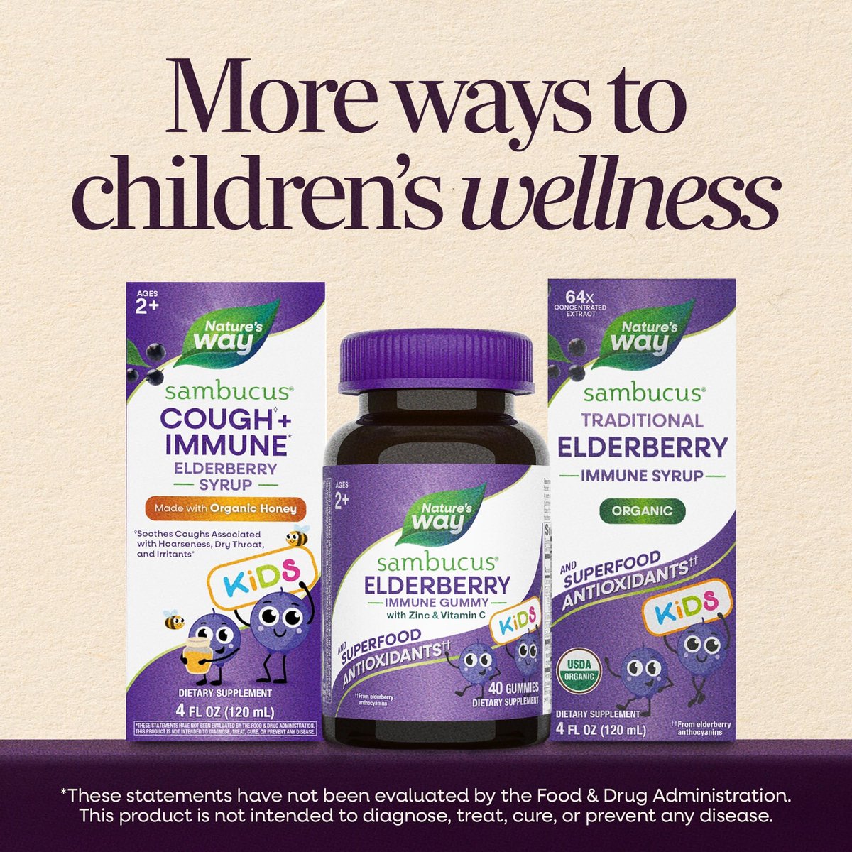 Nature's Way Sambucus Kids Holunderbeeren Immun-Gummis – Tägliche Immununterstützung mit Holunderbeerenextrakt, Vitamin C und Zink für Kinder ab 2 Jahren*, 60 Gummis