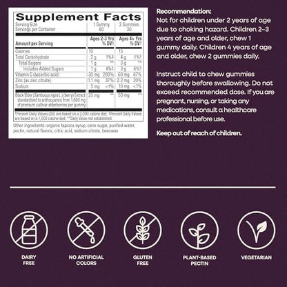Nature's Way Sambucus Kids Holunderbeeren Immun-Gummis – Tägliche Immununterstützung mit Holunderbeerenextrakt, Vitamin C und Zink für Kinder ab 2 Jahren*, 60 Gummis