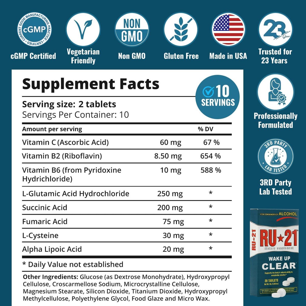 RU-21 – Das Nahrungsergänzungsmittel für genussvolles Feiern und einen klaren Morgen | Unterstützt die Leberfunktion | Seit über 23 Jahren bewährt | Hergestellt in den USA (20 Tabletten, 10 Portionen)