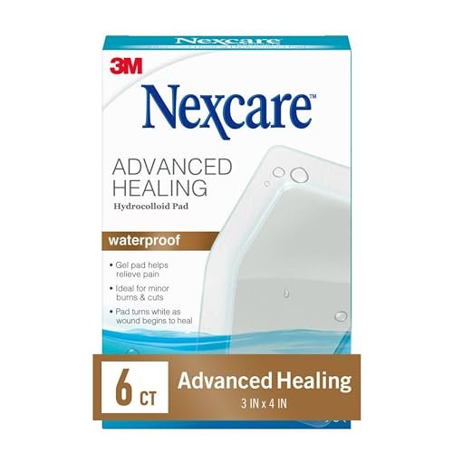 Nexcare Advanced Healing Hydrokolloid-Pads, Gel-Pad hilft Schmerzen zu lindern und Wundflüssigkeit aufzunehmen, dehnbarer Wundverband haftet auf feuchter Haut - 6 Pads