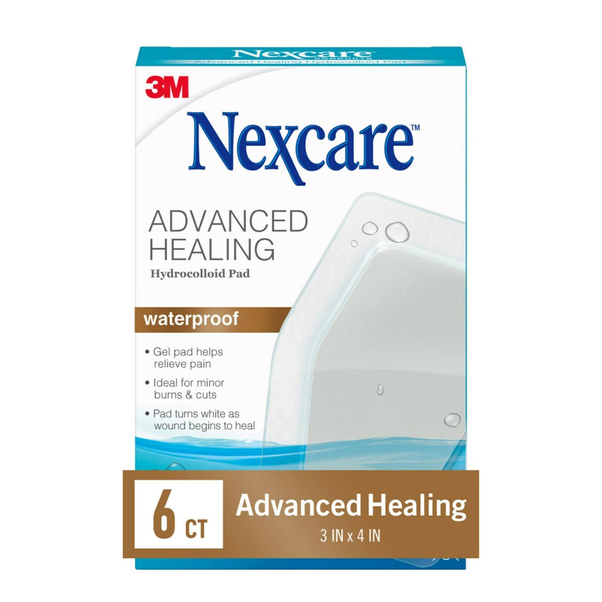 Nexcare Advanced Healing Hydrokolloid-Pads, Gel-Pad hilft Schmerzen zu lindern und Wundflüssigkeit aufzunehmen, dehnbarer Wundverband haftet auf feuchter Haut - 6 Pads