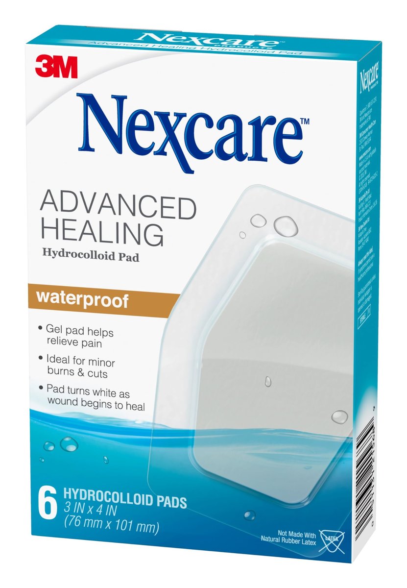 Nexcare Advanced Healing Hydrokolloid-Pads, Gel-Pad hilft Schmerzen zu lindern und Wundflüssigkeit aufzunehmen, dehnbarer Wundverband haftet auf feuchter Haut - 6 Pads