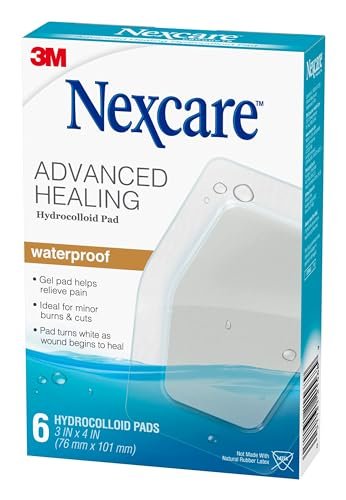 Nexcare Advanced Healing Hydrokolloid-Pads, Gel-Pad hilft Schmerzen zu lindern und Wundflüssigkeit aufzunehmen, dehnbarer Wundverband haftet auf feuchter Haut - 6 Pads