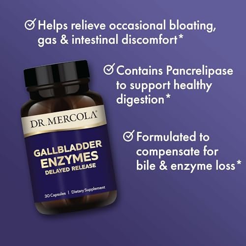 Dr. Mercola Gallenblasen-Enzyme – Unterstützung für Gallenblase & Verdauung – mit Pankreasprotease, Amylase & Lipase – Non-GMO, glutenfrei & sojafrei – 30 Kapseln mit verzögerter Freisetzung (30 Portionen)