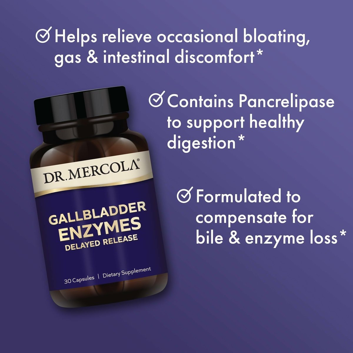 Dr. Mercola Gallenblasen-Enzyme – Unterstützung für Gallenblase & Verdauung – mit Pankreasprotease, Amylase & Lipase – Non-GMO, glutenfrei & sojafrei – 30 Kapseln mit verzögerter Freisetzung (30 Portionen)