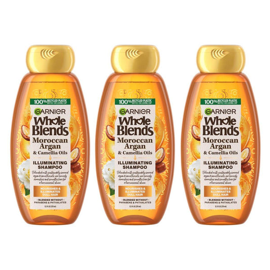 Garnier Whole Blends Marokkanisches Argan- & Kamelienöl Shampoo für seidigen Glanz, 12,5 Fl Oz, 3er-Pack (Verpackung kann variieren)
