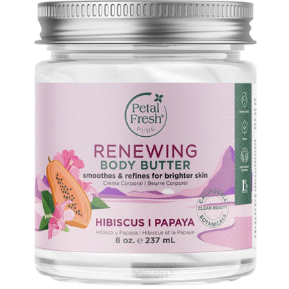 Petal Fresh Pure Renewing Hibiskus & Papaya Körperbutter – Bio Kokosöl, Arganöl, Sheabutter, hauterweichend, für alle Hauttypen, natürliche ätherische Öle, vegan und tierversuchsfrei, 237 ml