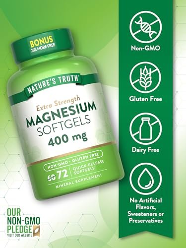 Nature's Truth Magnesium 400 mg | 72 Weichkapseln | Extra Stärke | Magnesiumoxid | Nicht-GMO & Glutenfrei