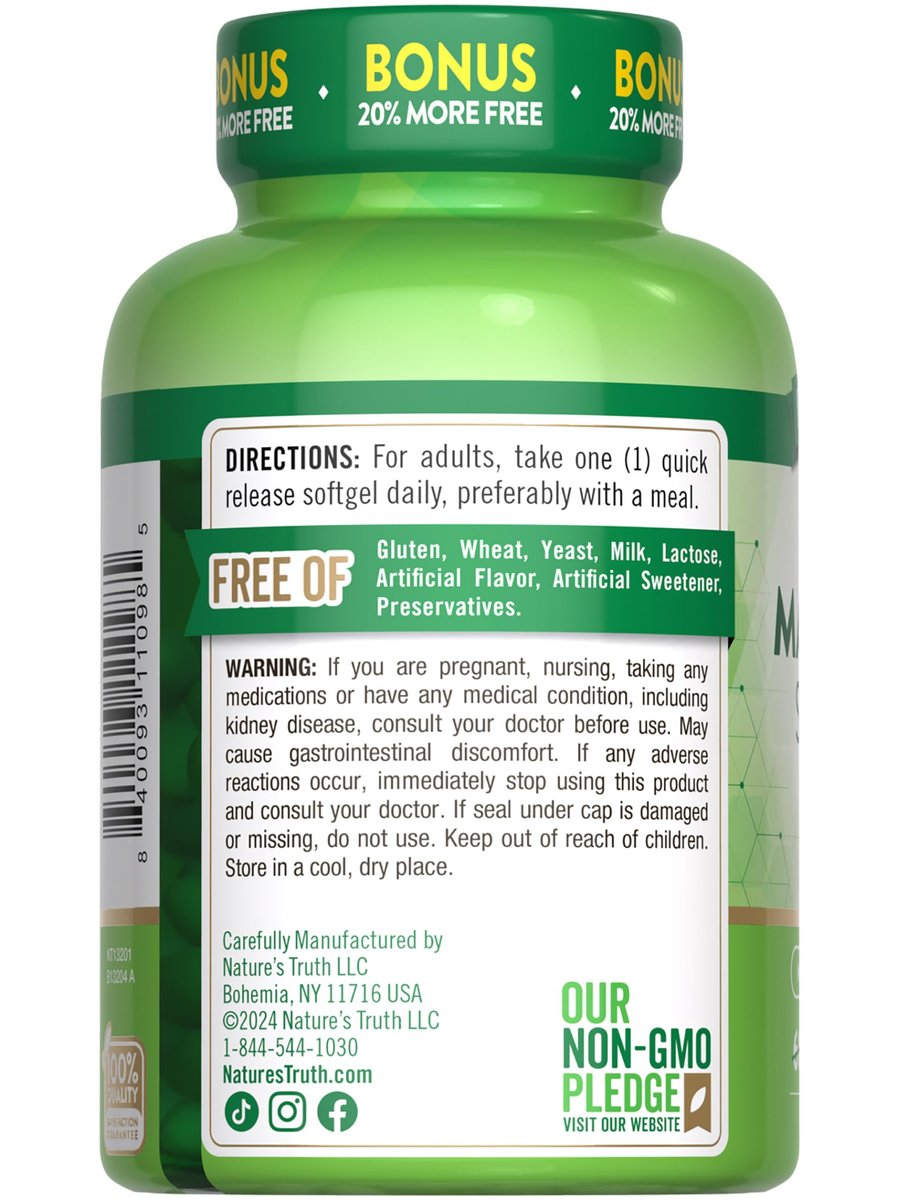 Nature's Truth Magnesium 400 mg | 72 Weichkapseln | Extra Stärke | Magnesiumoxid | Nicht-GMO & Glutenfrei