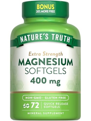 Nature's Truth Magnesium 400 mg | 72 Weichkapseln | Extra Stärke | Magnesiumoxid | Nicht-GMO & Glutenfrei