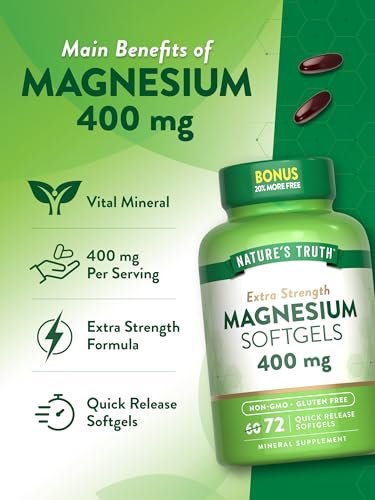 Nature's Truth Magnesium 400 mg | 72 Weichkapseln | Extra Stärke | Magnesiumoxid | Nicht-GMO & Glutenfrei