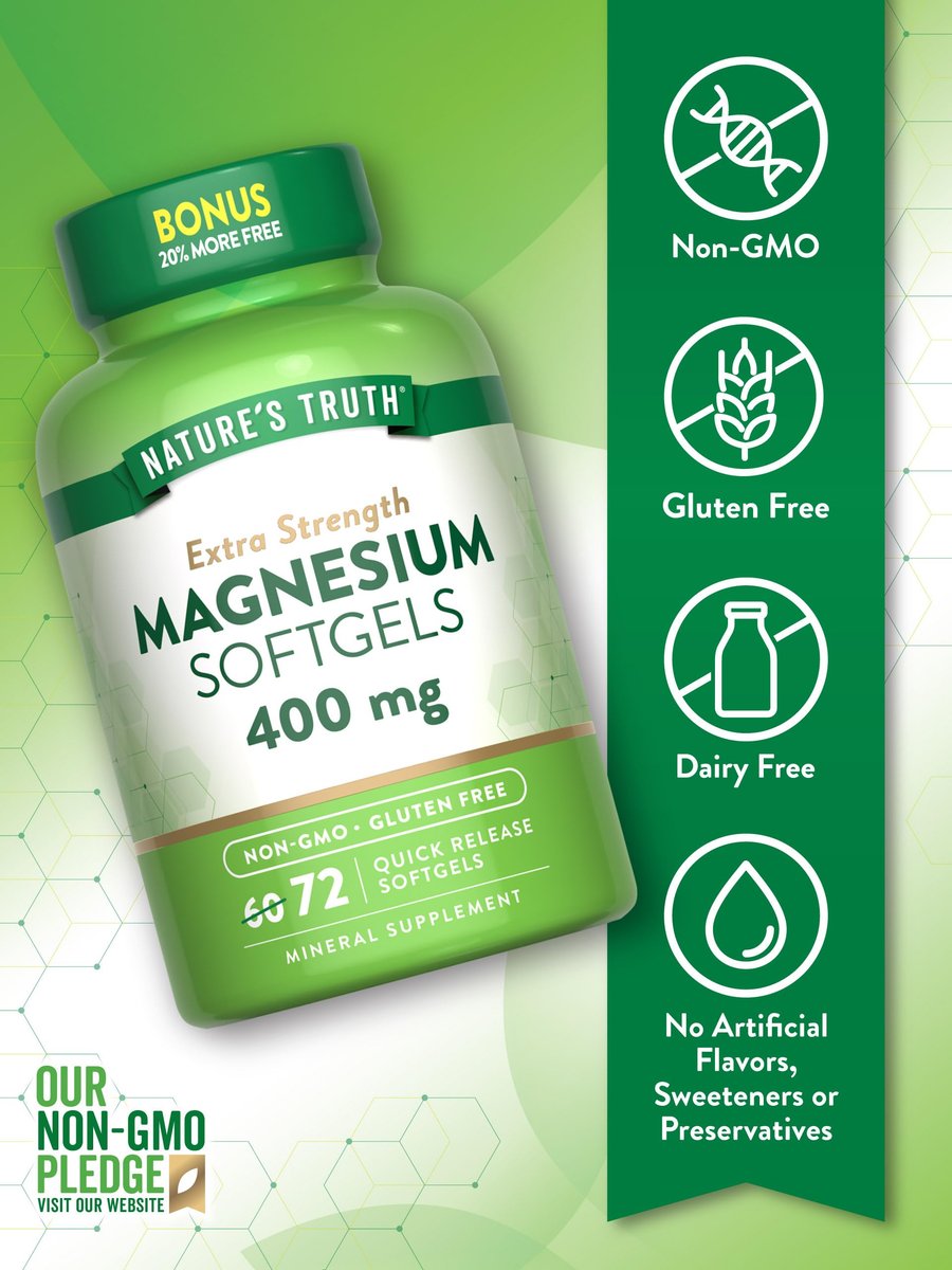 Nature's Truth Magnesium 400 mg | 72 Weichkapseln | Extra Stärke | Magnesiumoxid | Nicht-GMO & Glutenfrei