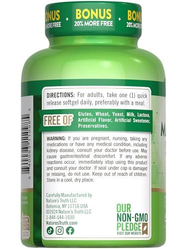 Nature's Truth Magnesium 400 mg | 72 Weichkapseln | Extra Stärke | Magnesiumoxid | Nicht-GMO & Glutenfrei