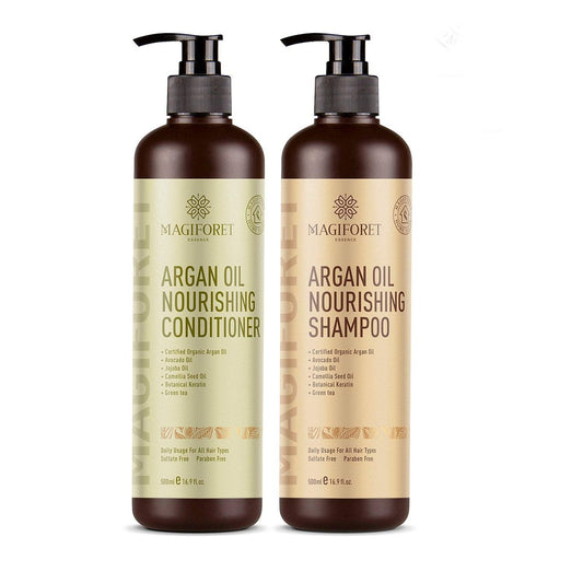 Arganöl Haarshampoo und Conditioner Set – MagiForet Naturhaarpflege für trockenes, geschädigtes und coloriertes Haar (2018 neue Formel, 2 x 500 ml)