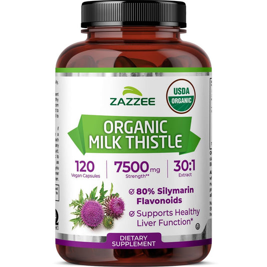 Zazzee Bio-Mariendistel 30:1 Extrakt, 80% Silymarin, 120 vegane Kapseln, 4-Monats-Vorrat, zertifiziert koscher, hochwirksame Leber- & Antioxidans-Unterstützung, Silybum Marianum, Non-GMO, hergestellt in den USA