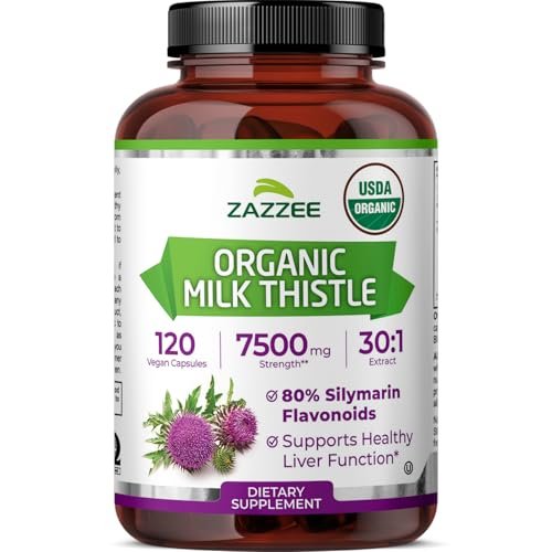 Zazzee Bio-Mariendistel 30:1 Extrakt, 80% Silymarin, 120 vegane Kapseln, 4-Monats-Vorrat, zertifiziert koscher, hochwirksame Leber- & Antioxidans-Unterstützung, Silybum Marianum, Non-GMO, hergestellt in den USA