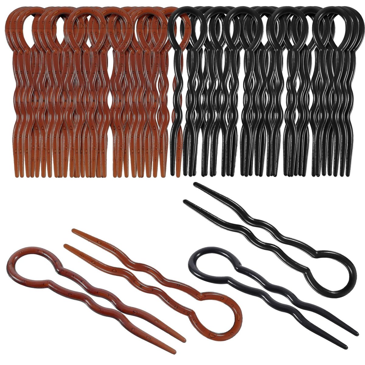 Bememo 20 Stück U-förmige Haarnadeln für dickes Haar – Spiral-Haarnadeln für schnelle Hochsteckfrisuren, Dutt, Twist – Schwarz und Braun