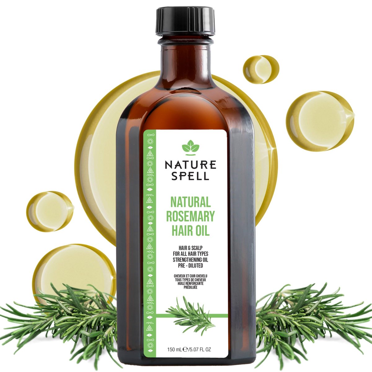 Nature Spell Rosmarinöl für Haarwachstum, vorverdünntes Haar- und Kopfhautöl pflegt trockenes, geschädigtes Haar, für Frauen und Männer, 150 ml