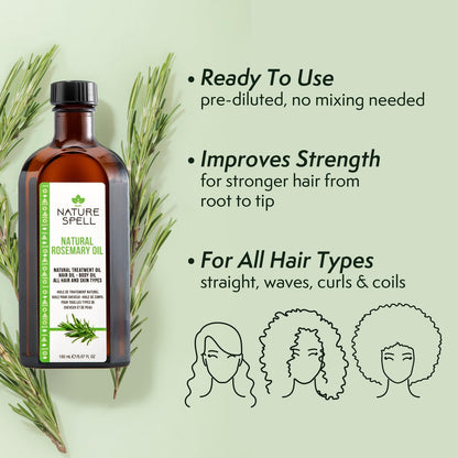 Nature Spell Rosmarinöl für Haarwachstum, vorverdünntes Haar- und Kopfhautöl pflegt trockenes, geschädigtes Haar, für Frauen und Männer, 150 ml