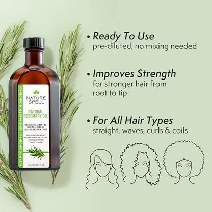 Nature Spell Rosmarinöl für Haarwachstum, vorverdünntes Haar- und Kopfhautöl pflegt trockenes, geschädigtes Haar, für Frauen und Männer, 150 ml