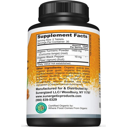 USDA Bio Kurkuma Ergänzung mit Bio Kurkuma & Bio Schwarzem Pfeffer – 1.400 mg Kurkuma pro Portion – 60 Kapseln (1er Pack)