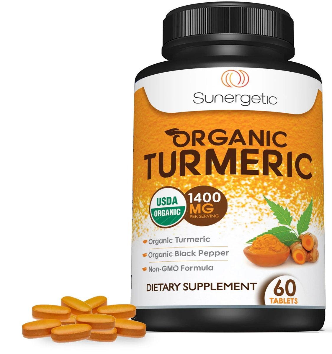 USDA Bio Kurkuma Ergänzung mit Bio Kurkuma & Bio Schwarzem Pfeffer – 1.400 mg Kurkuma pro Portion – 60 Kapseln (1er Pack)
