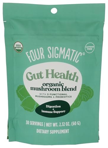 Four Sigmatic Bio-Pilz-Mischung für die Darmgesundheit | Organischer Pilzpulver-Komplex mit Truthahnschwanz, Löwenmähne, Cordyceps, Chaga, Probiotika und mehr | Natürliches Immununterstützungs-Supplement | 30 Portionen