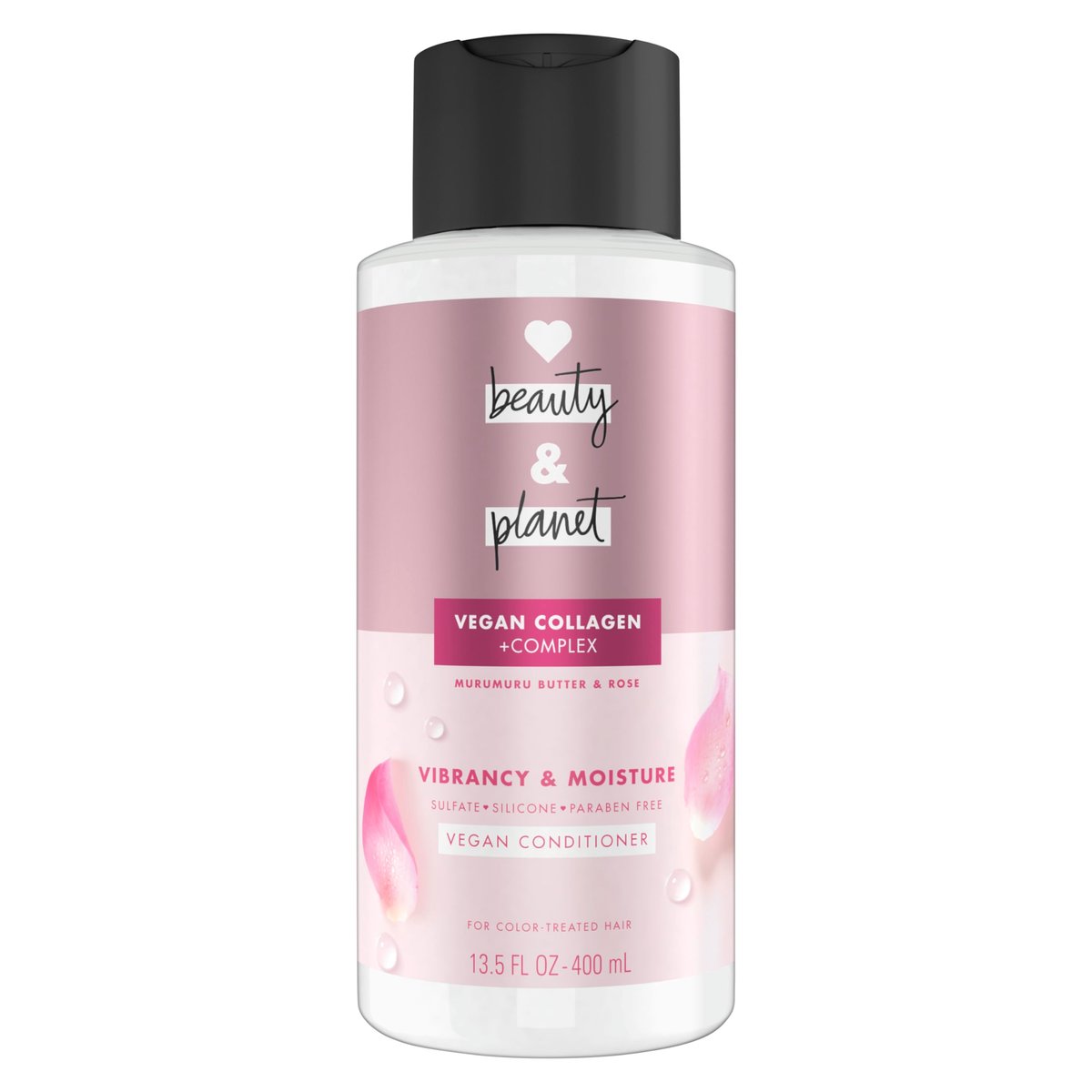 Love Beauty and Planet Vegan Collagen Feuchtigkeitsspülung mit Murumurubutter & Rose – für coloriertes Haar, vegane, sulfatfreie, parabenfreie, silikonfreie und tierversuchsfreie Formel, 400 ml