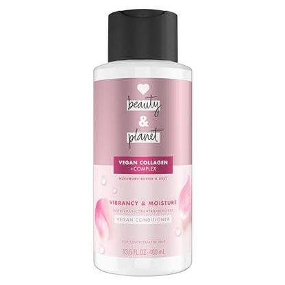 Love Beauty and Planet Vegan Collagen Feuchtigkeitsspülung mit Murumurubutter & Rose – für coloriertes Haar, vegane, sulfatfreie, parabenfreie, silikonfreie und tierversuchsfreie Formel, 400 ml