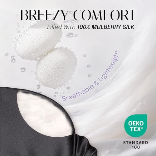 OLESILK Seiden Schlafmaske für Damen und Herren – Doppellagige Seidenfüllung, verstellbares elastisches Band, inklusive Aufbewahrungstasche und Ohrstöpsel – Ideal für Reisen, Nickerchen und erholsamen Schlaf (Schwarz)