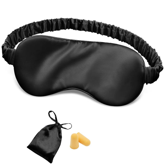 OLESILK Seiden Schlafmaske für Damen und Herren – Doppellagige Seidenfüllung, verstellbares elastisches Band, inklusive Aufbewahrungstasche und Ohrstöpsel – Ideal für Reisen, Nickerchen und erholsamen Schlaf (Schwarz)